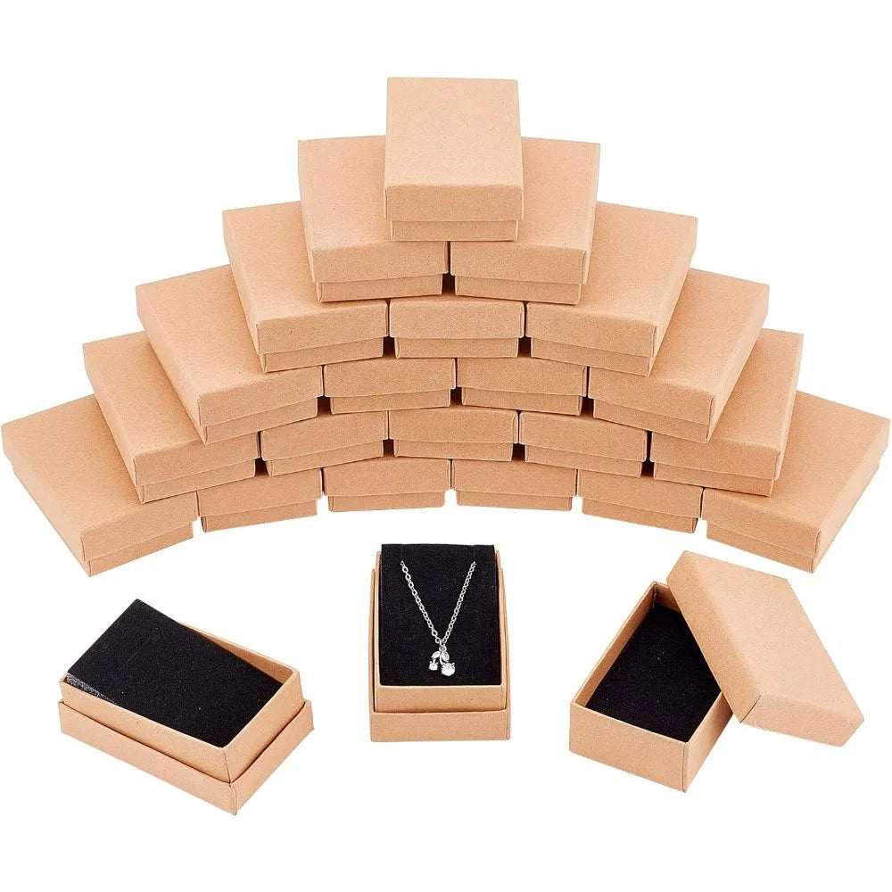 24-Pack Kraft Cardboard Jewelry Boxes with Sponge Insert 3.1x2" Jewelry Gift Box QXL