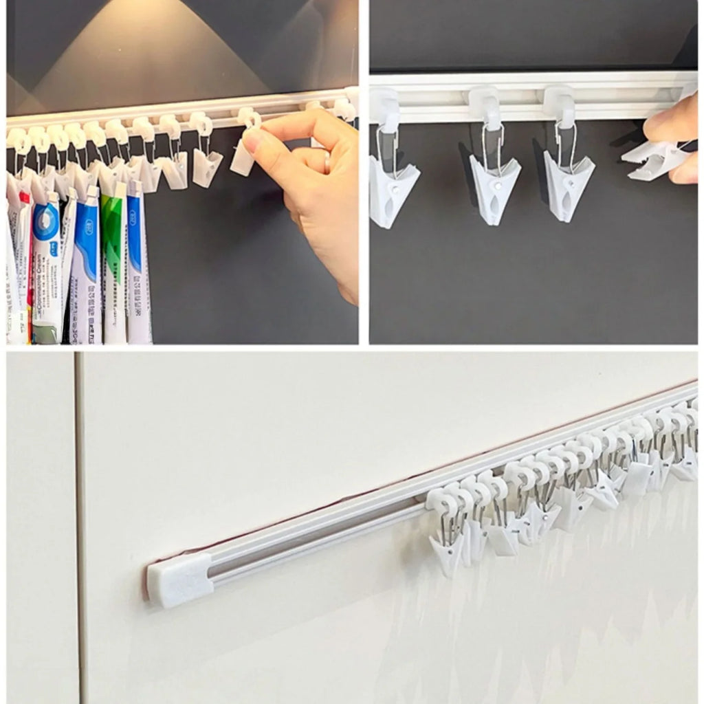 20-Clip Hanging Slide Rail Storage Rack | Door Cabinet Organizer Hanging Storage Rack QXL