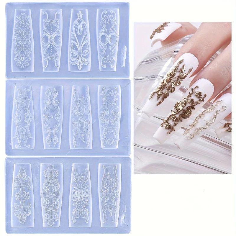 Baroque Silicone Nail Art Mold | 3D Relief Manicure Template Nail Art Mold QXL