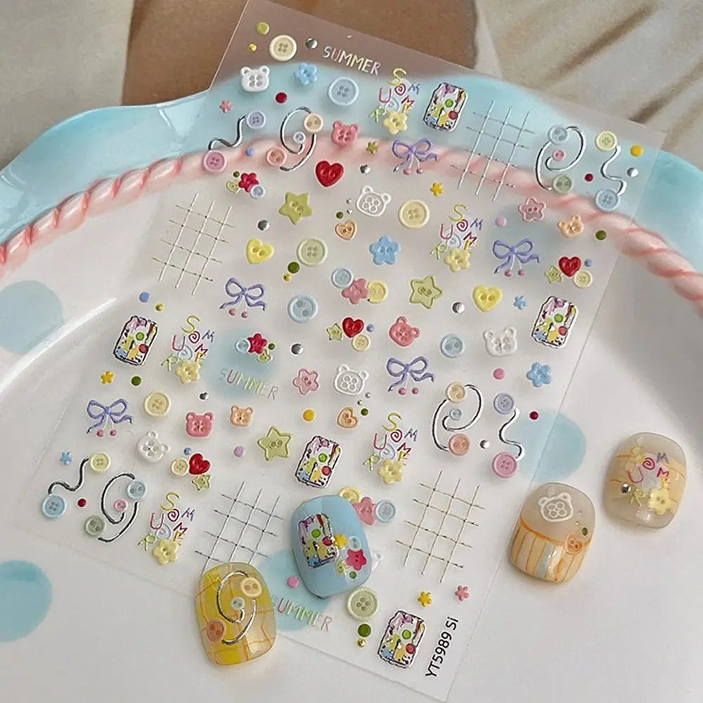 Kawaii 3D Nail Art Stickers | Cute Cartoon Self-Adhesive Decals Nail Art Stickers QXL