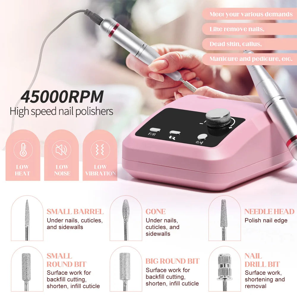 45000RPM Rechargeable Electric Nail Drill | Pro Manicure Machine Electric Nail Drill QXL