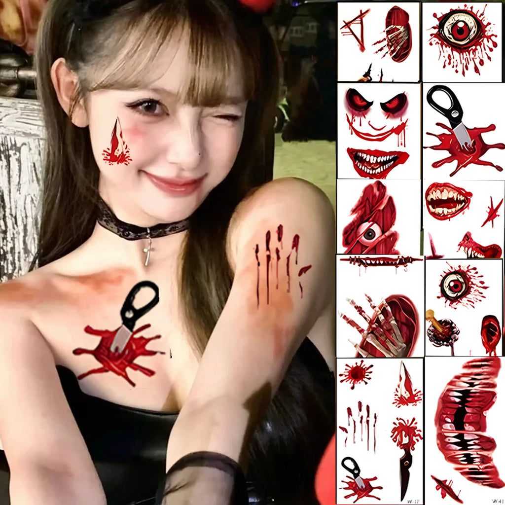 Halloween Scar Tattoo Stickers – Waterproof Temporary Body Art Temporary Tattoo Stickers QXL