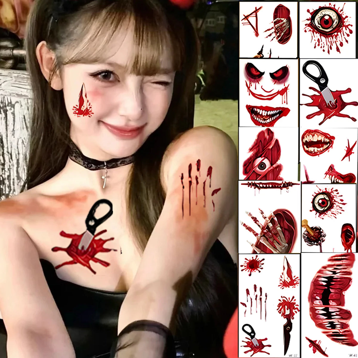 Halloween Scar Tattoo Stickers – Waterproof Temporary Body Art Temporary Tattoo Stickers QXL