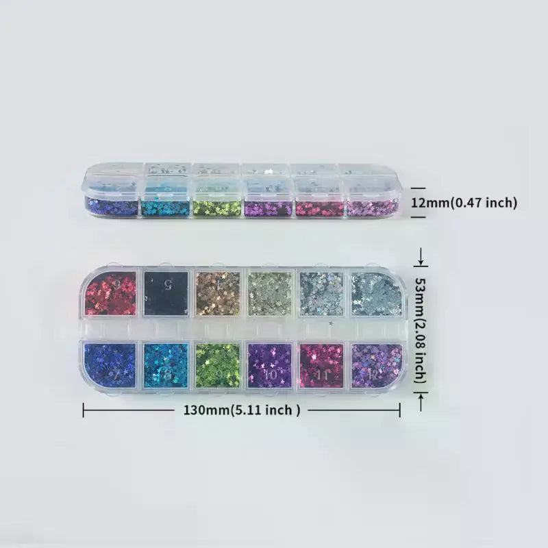 12-Grid Star Nail Glitter Sequins | Holographic 2mm Pentagram Flakes Nail Glitter Sequins QXL