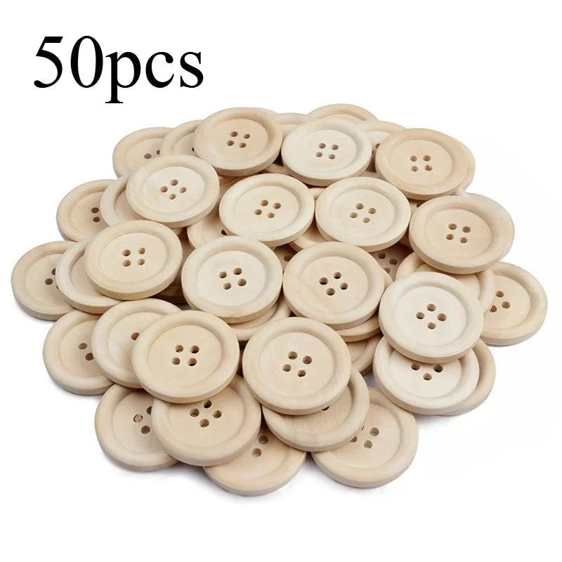 50-Pack Natural Wooden Buttons 4-Hole | Sewing & DIY Crafts Wooden Craft Buttons QXL 50pcs