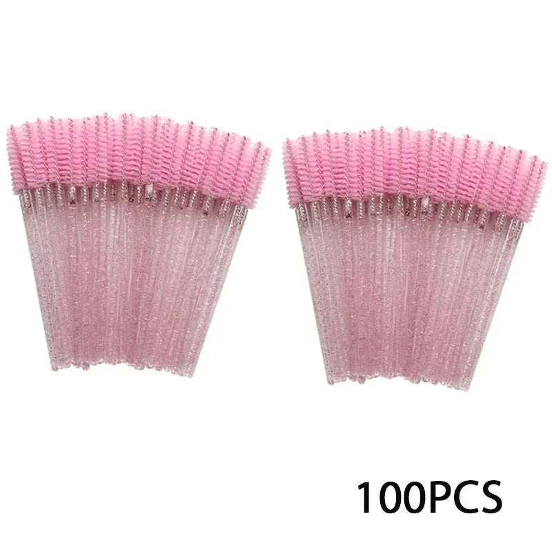 100-Pack Disposable Mascara Wands & Eyebrow Spoolie Brushes Disposable Spoolie Brushes QXL 100pcs Crystalpink Wool Fiber