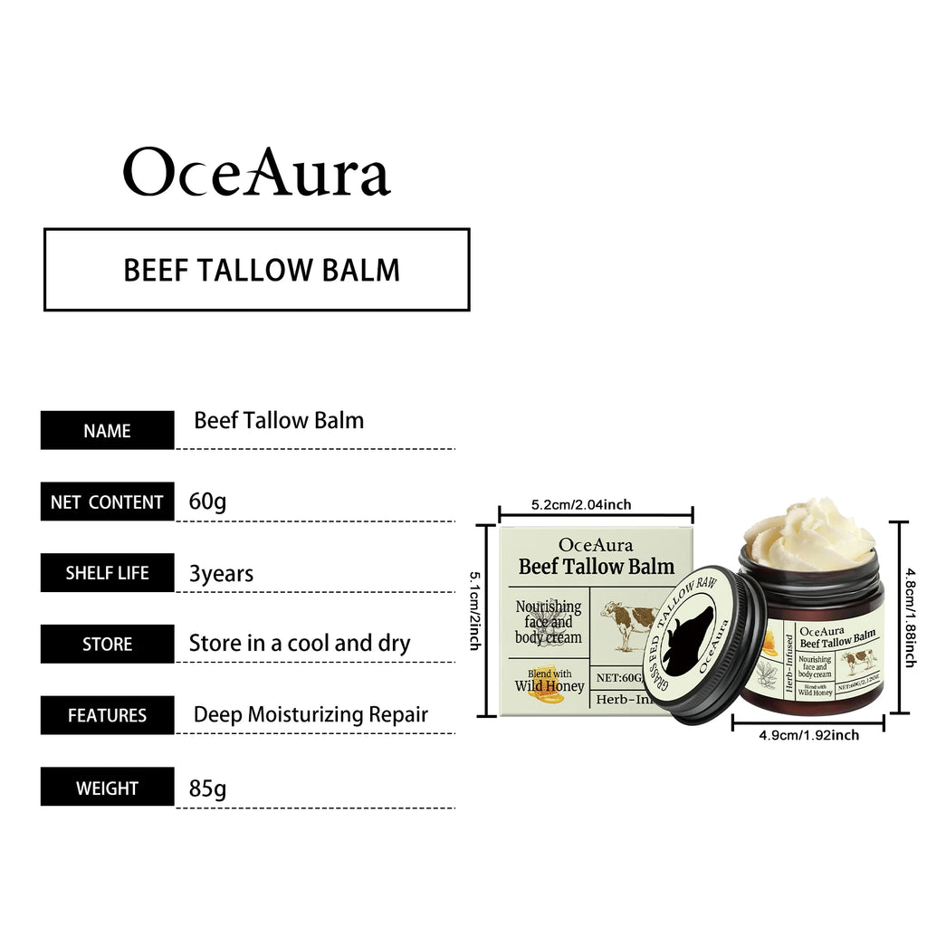 OceAura Beef Tallow Face & Body Moisturizer Cream | Anti-Aging Tallow Moisturizer Cream QXL