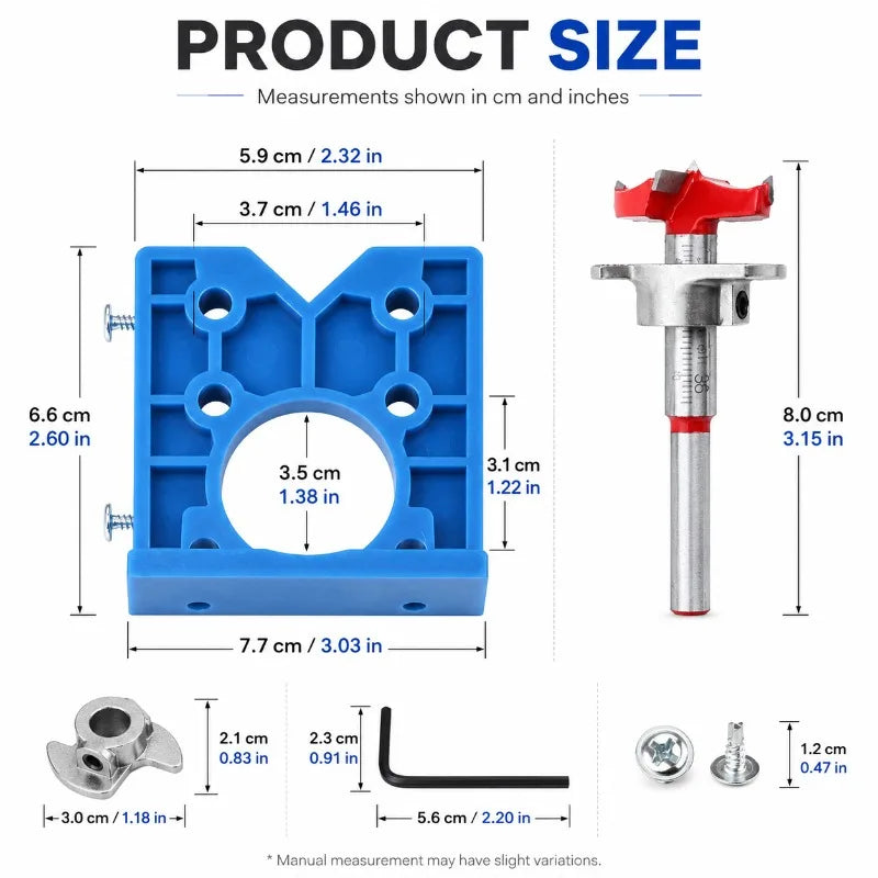 35mm Hinge Drilling Jig Set | Hole Locator & Boring Bit Hinge Drilling Jig QXL