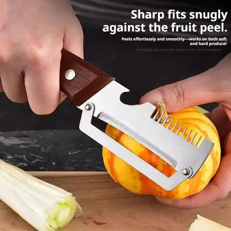 3-in-1 Vegetable Peeler & Shredder | Stainless Steel Wood Handle Vegetable Peeler QXL
