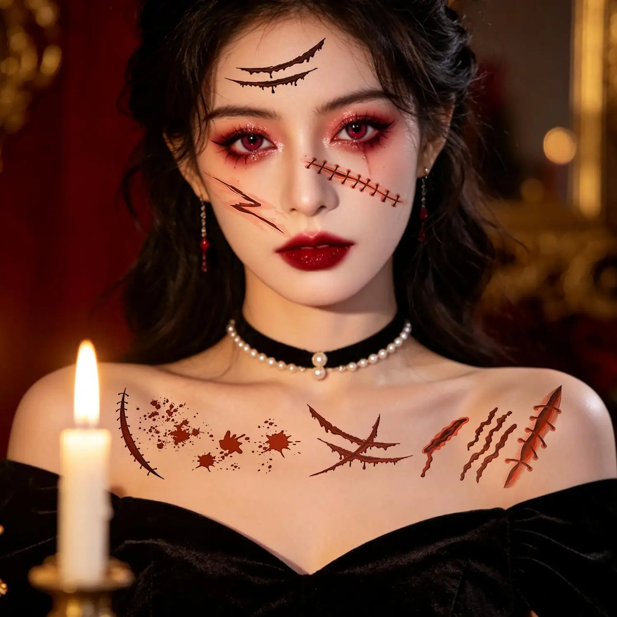 10-Pack Halloween Scar Temporary Face Tattoo Stickers | Cosplay Temporary Tattoo Stickers QXL