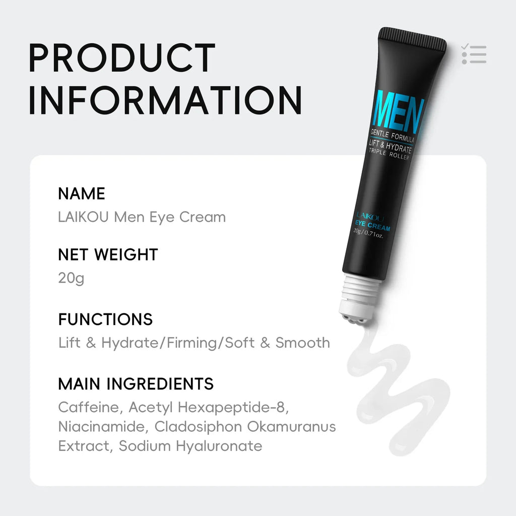 LAIKOU Men Eye Cream 20g | 3D Rollerball Hydrating Eye Care Men's Eye Cream QXL