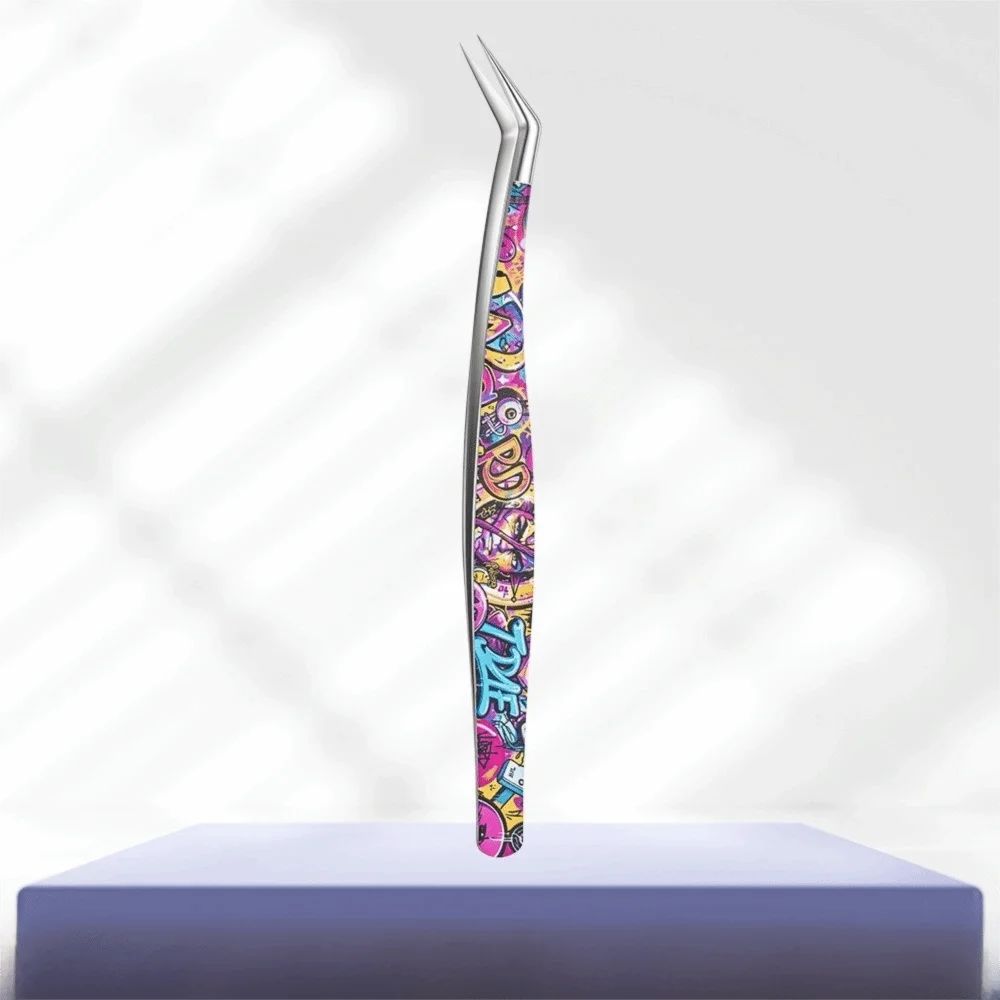 Curved Stainless Steel Eyelash Tweezers | Anti-Static Fine Tip Eyelash Tweezers QXL Style 1