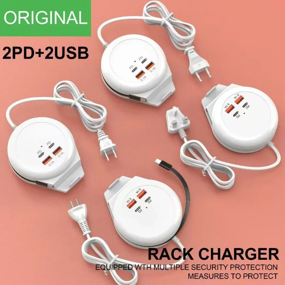 4-Port USB-C Wall Charger 5.1A Fast Charge Adapter + Cable USB Wall Charger QXL