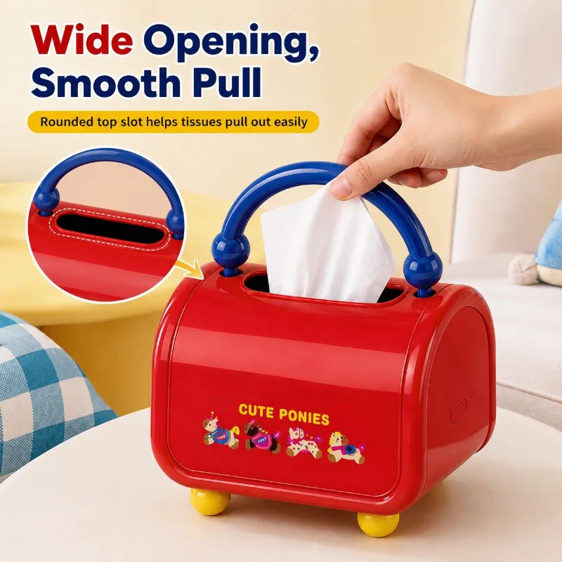 Cute Cartoon Tissue Box Holder with Handle & Storage Tray Tissue Box Holder QXL