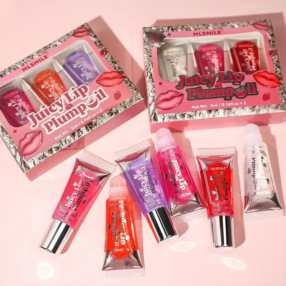 3-Pack Rollerball Lip Plumper Oil | Hydrating Glossy Lip Gloss Set Lip Plumper Oil Set QXL