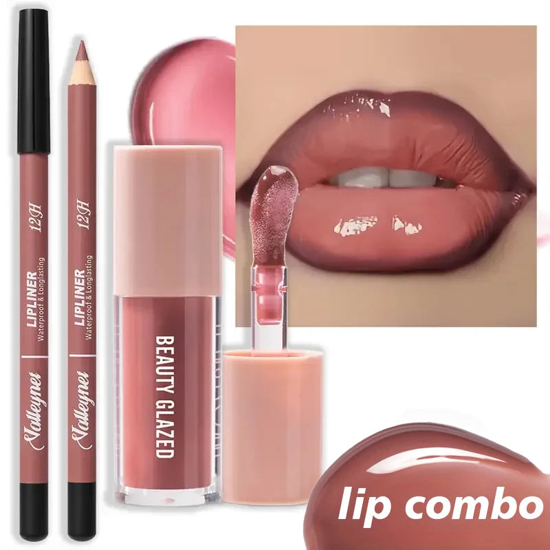 2-Pc Waterproof Matte Lip Liner & Glaze Set | Long-Lasting Lip Liner Set QXL