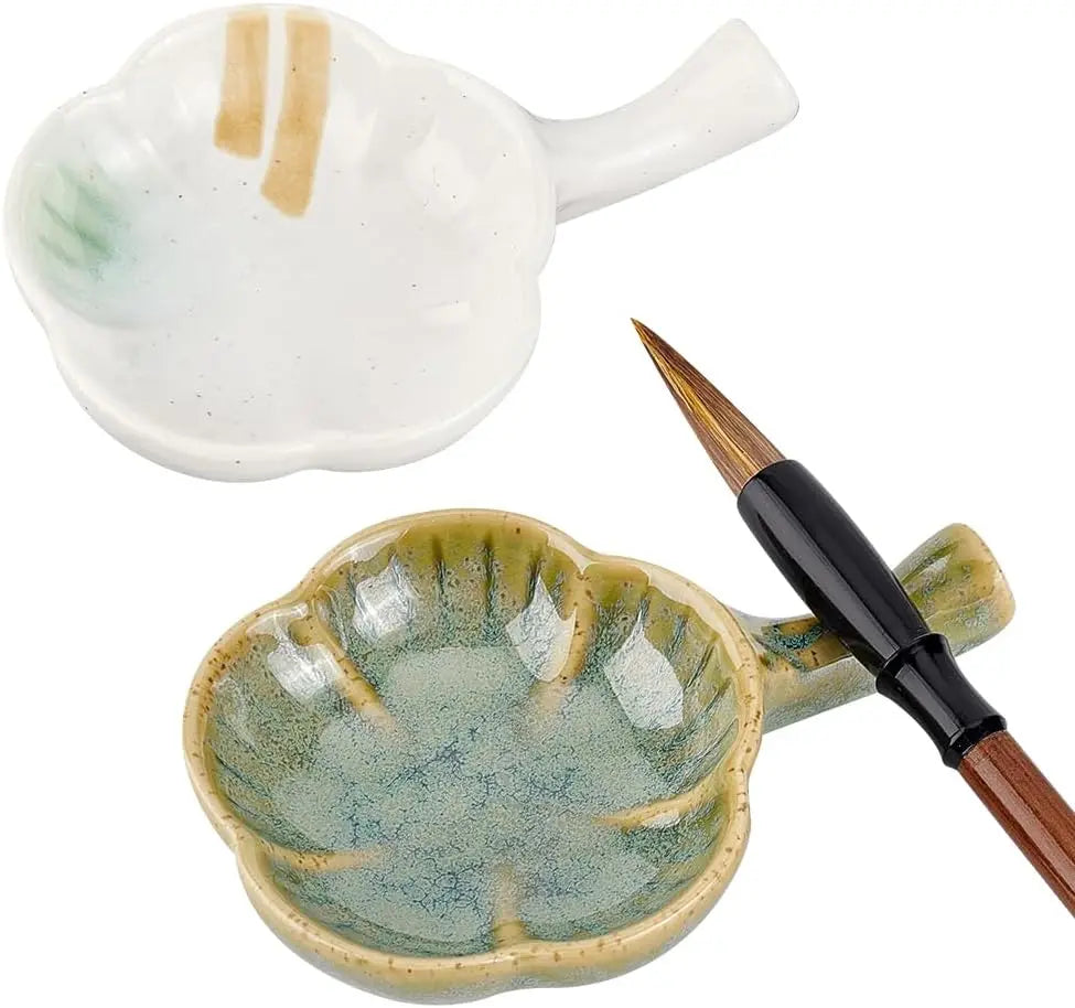 Ceramic Ink Dish Set of 2 | Flower Shape Calligraphy Brush Rest Ceramic Ink Dish QXL AECH04-12601