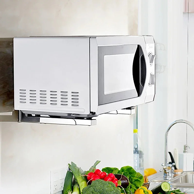 Adjustable Wall-Mount Microwave Shelf | Stainless Steel Rack Kitchen Wall Shelf QXL