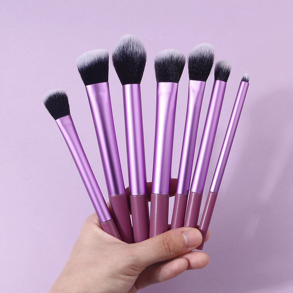 10-Pc Purple Makeup Brush Set with Powder Pads & Storage Makeup Brush Set QXL