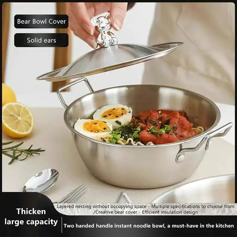 201 Stainless Steel Bowl with Double Handles | Noodle & Salad Stainless Steel Bowl QXL