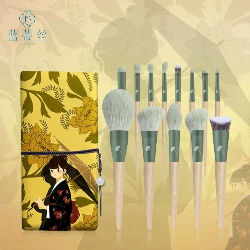 13-Piece Jade Bamboo Makeup Brush Set | Professional Kit Makeup Brush Set QXL