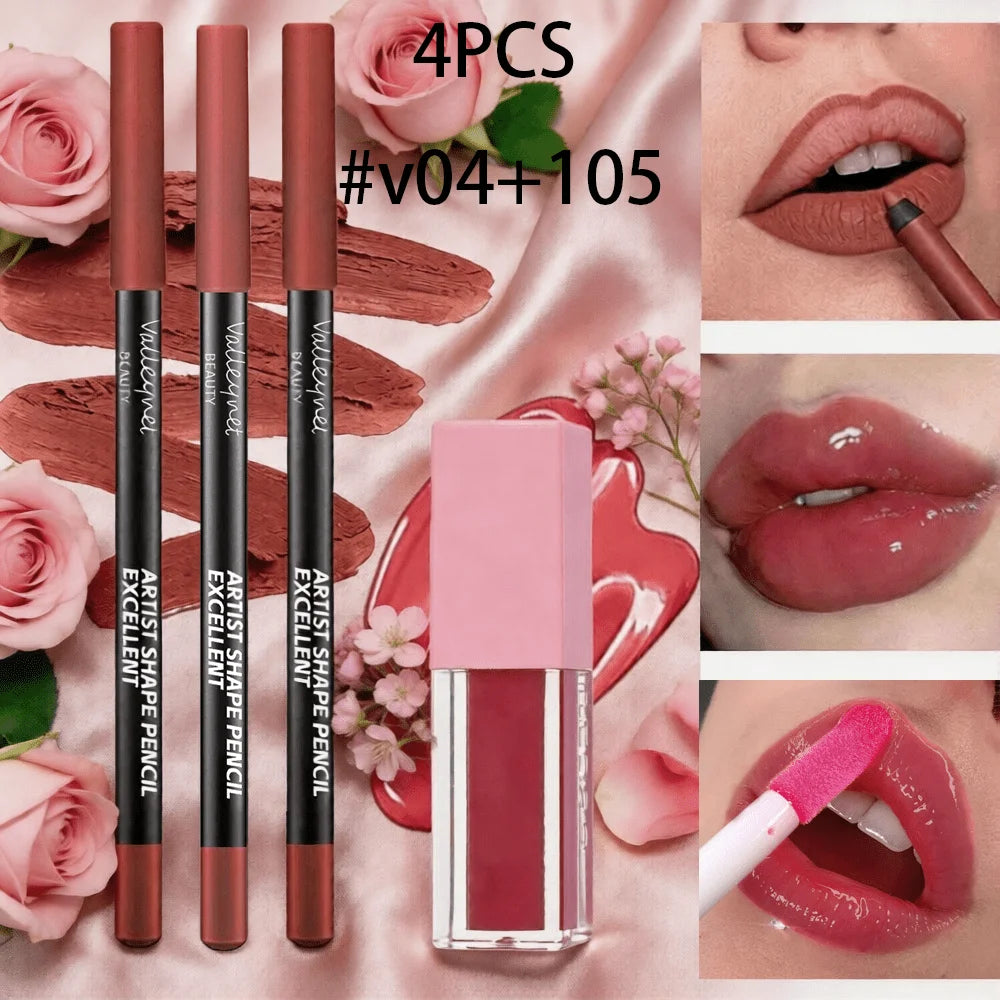 4-Piece Lip Set: 3 Precision Lip Liners + High-Shine Gloss Lip Liner & Gloss Set QXL 04 105
