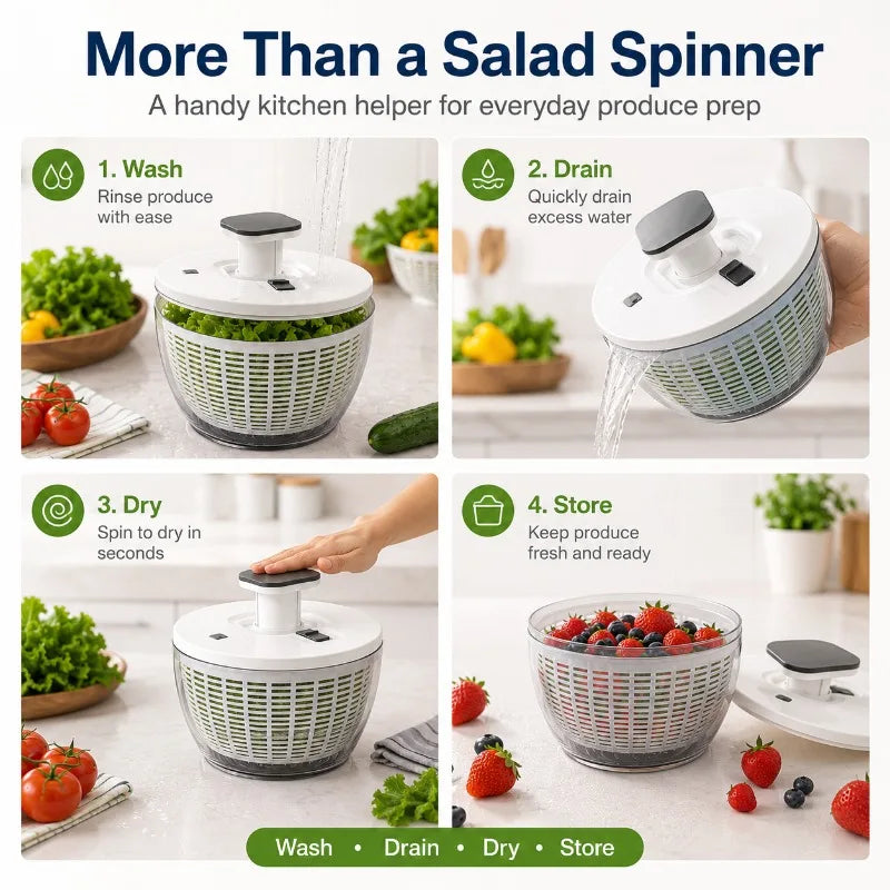 6L Manual Salad Spinner & Vegetable Washer | One-Press Drain Salad Spinner QXL