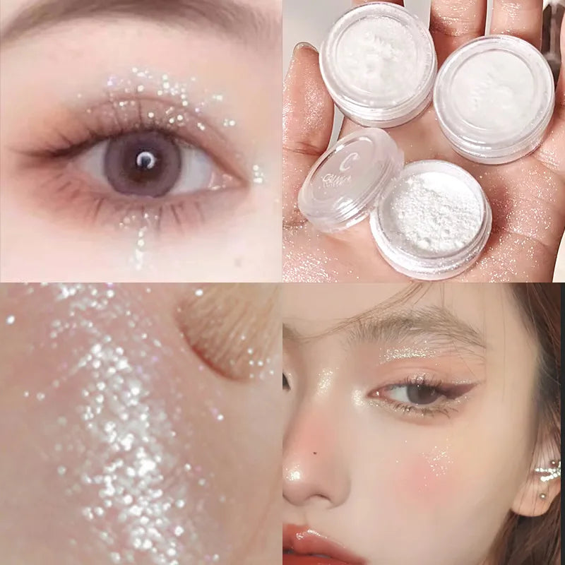 Glitter Highlighter Powder & Dual-End Brush | Shimmer Glow Shimmer Highlighter Powder QXL