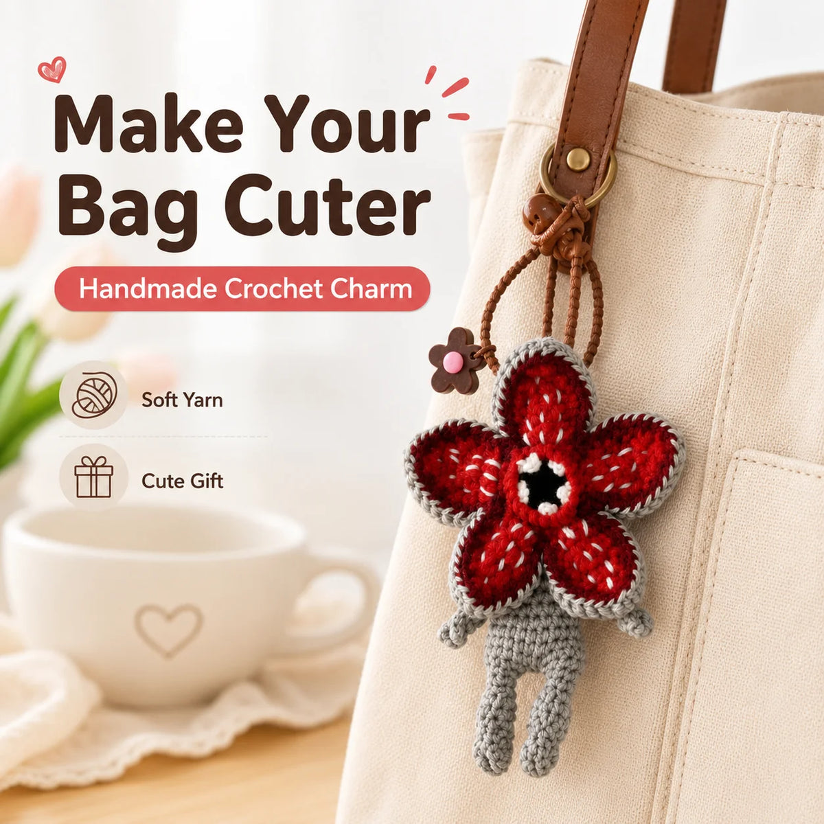 Crochet Flower Monster Keychain | Plush Backpack Charm Plush Keychain Charm QXL