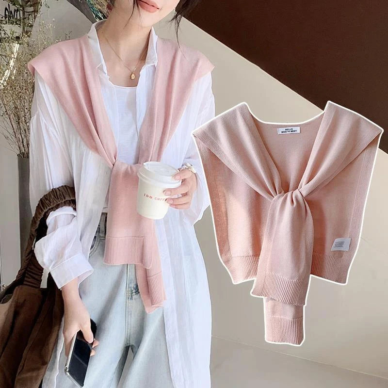 Korean Knit Shawl Cape | Women's Lightweight Shoulder Scarf Knit Shoulder Shawl QXL