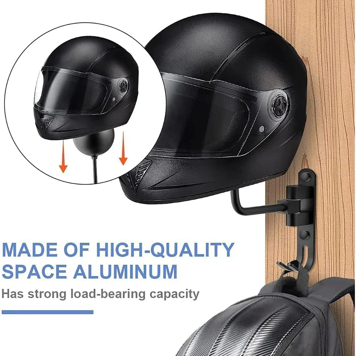 180° Rotating Helmet Wall Rack | Anti-Slip Aluminum Mount Helmet Wall Rack QXL