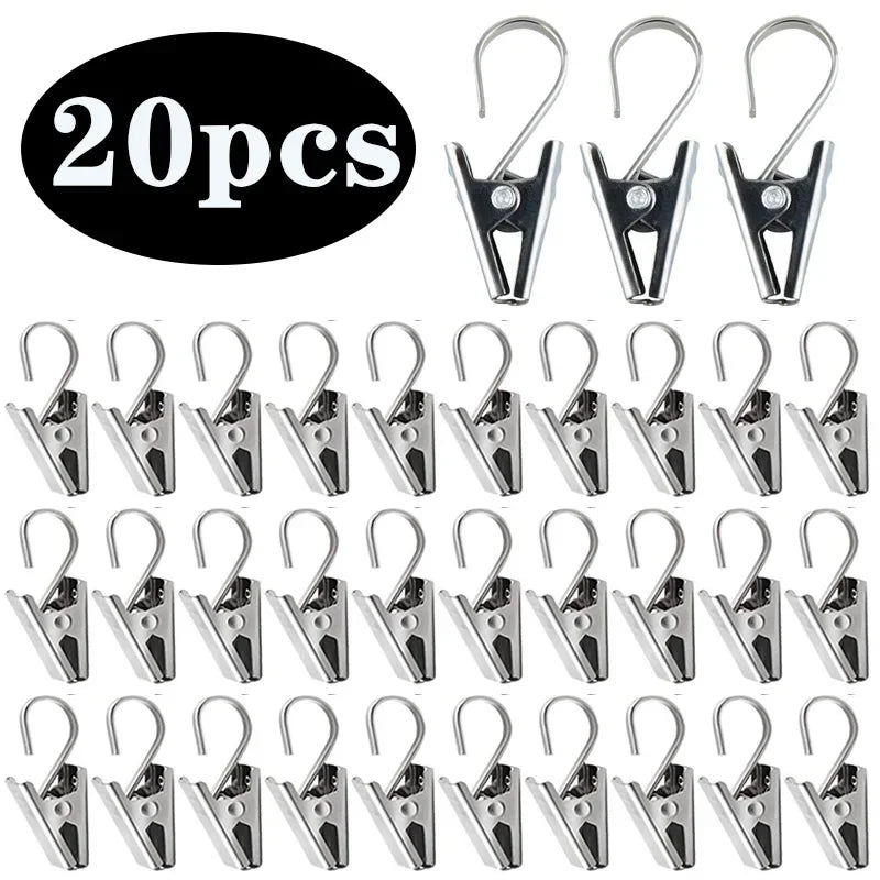 20-Pack Stainless Steel Curtain Clips with Hooks | Silver Curtain Clip Hooks QXL 20PCS