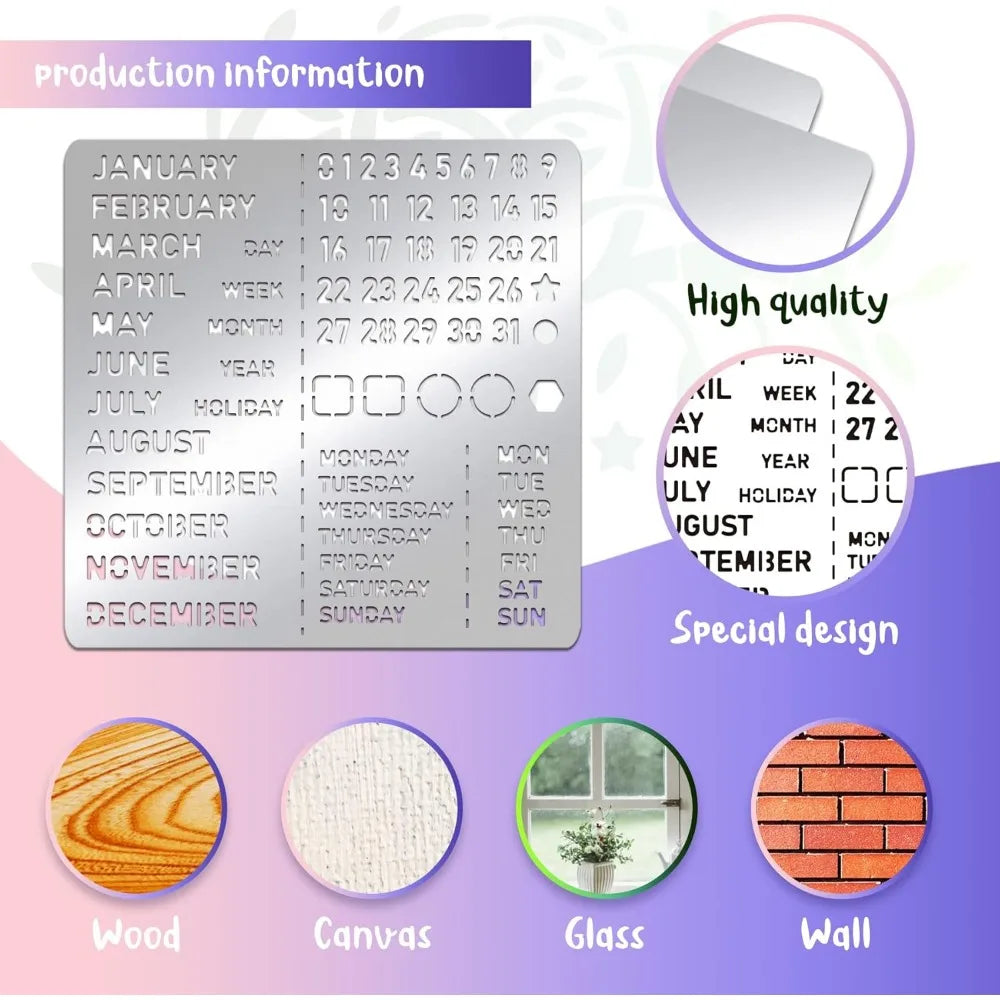 6x6" Stainless Steel Calendar Stencil | Journal & DIY Craft Craft Stencil Template QXL
