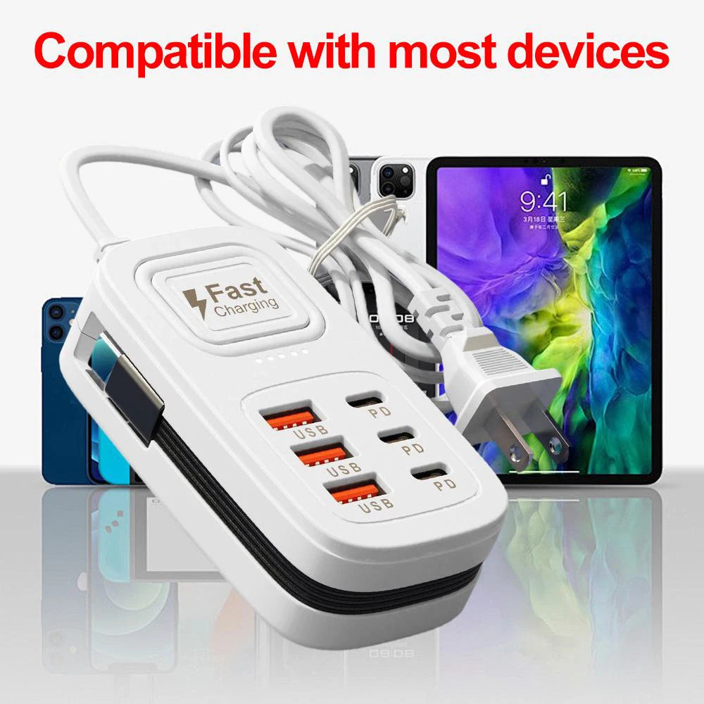 6-in-1 Desktop Charging Station | 3 USB-C PD & 3 USB Ports Desktop Charging Station QXL