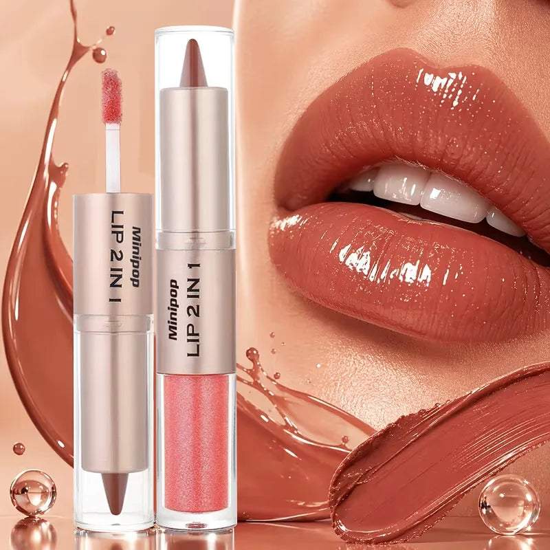2-in-1 Matte Lip Liner & Gloss Pen | Waterproof, 8 Shades Lip Liner & Gloss QXL