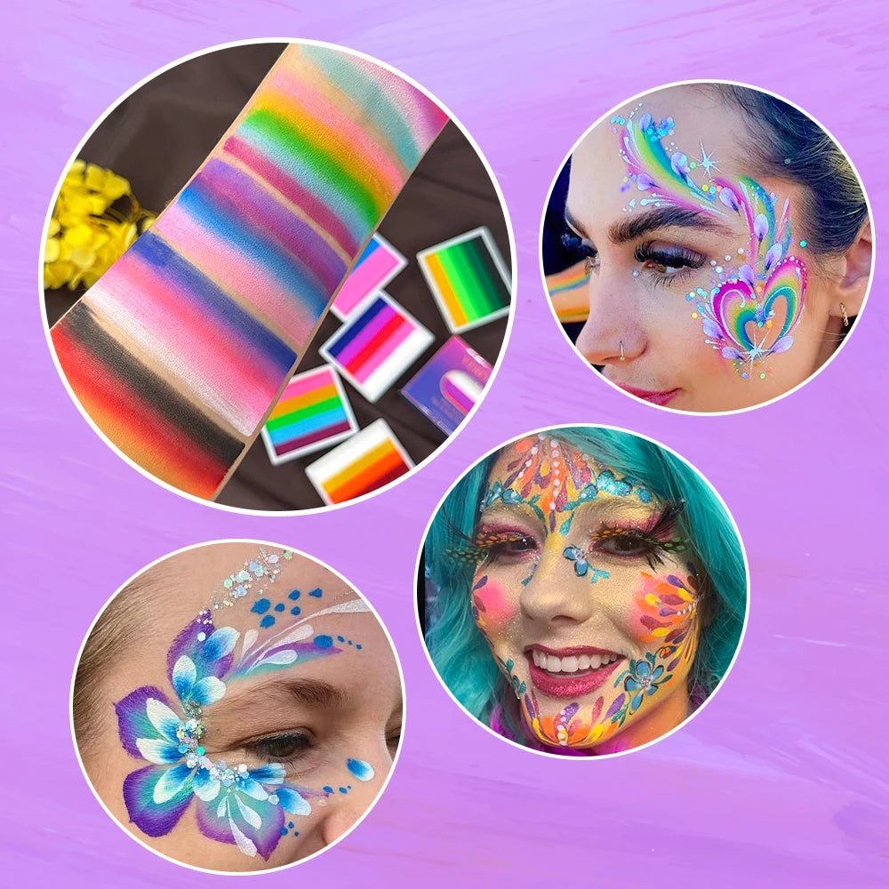 2-Pack UV Glow Neon Water-Activated Face & Body Paint Set UV Face Body Paint QXL