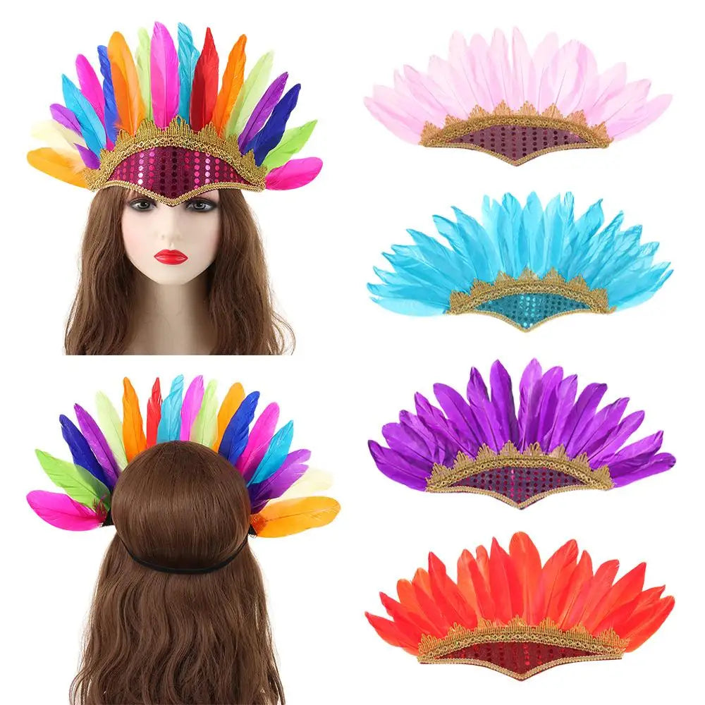 Colorful Feather Headdress | Adjustable Carnival Costume Costume Headdress QXL