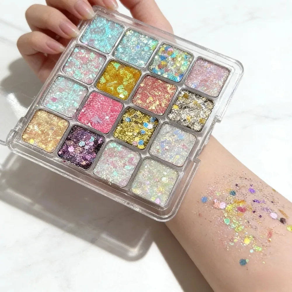 16-Color Eyeshadow Palette | Pearl, Matte & Glitter Shimmer Eyeshadow Palette QXL