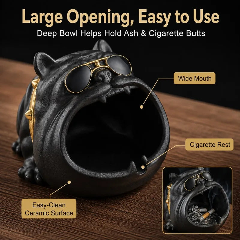 Cool Bulldog Ceramic Ashtray | Desktop Decor & Novelty Gift Decorative Ceramic Tray QXL