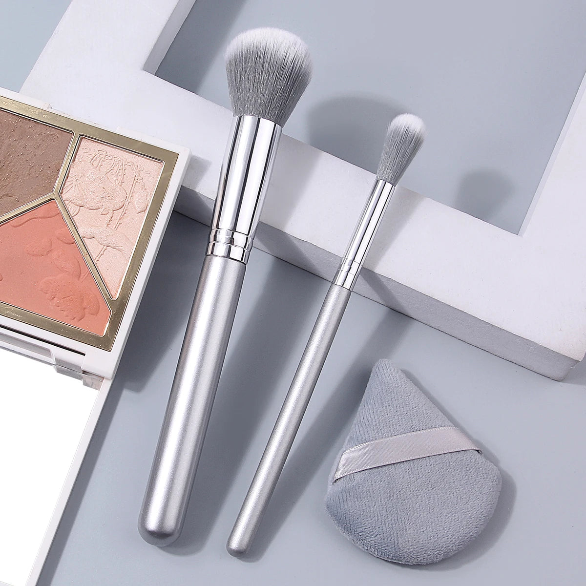KOSSHOW 3-Pc Dome Blush Brush & Puff Set – Highlight & Powder Blush Brush Set QXL