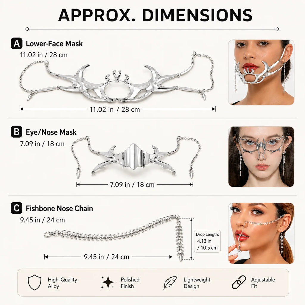 Gothic Cyberpunk Silver Hollow Face Jewelry | Festival Cosplay Cyberpunk Face Jewelry QXL