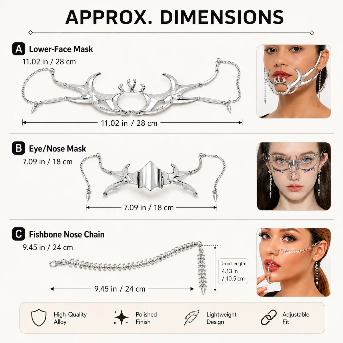 Gothic Cyberpunk Silver Hollow Face Jewelry | Festival Cosplay Cyberpunk Face Jewelry QXL