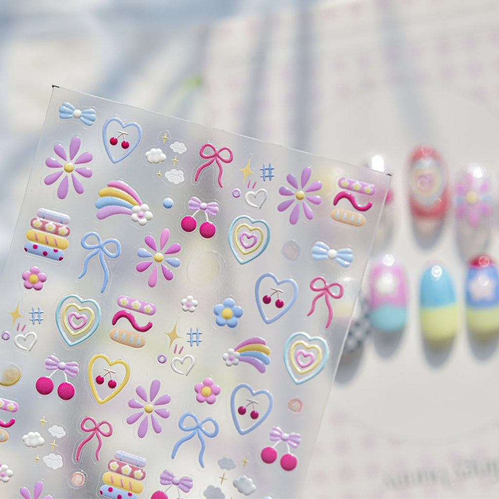 5D Nail Stickers Cute Graffiti Candy Floral Self-Adhesive Decals Nail Art Stickers QXL