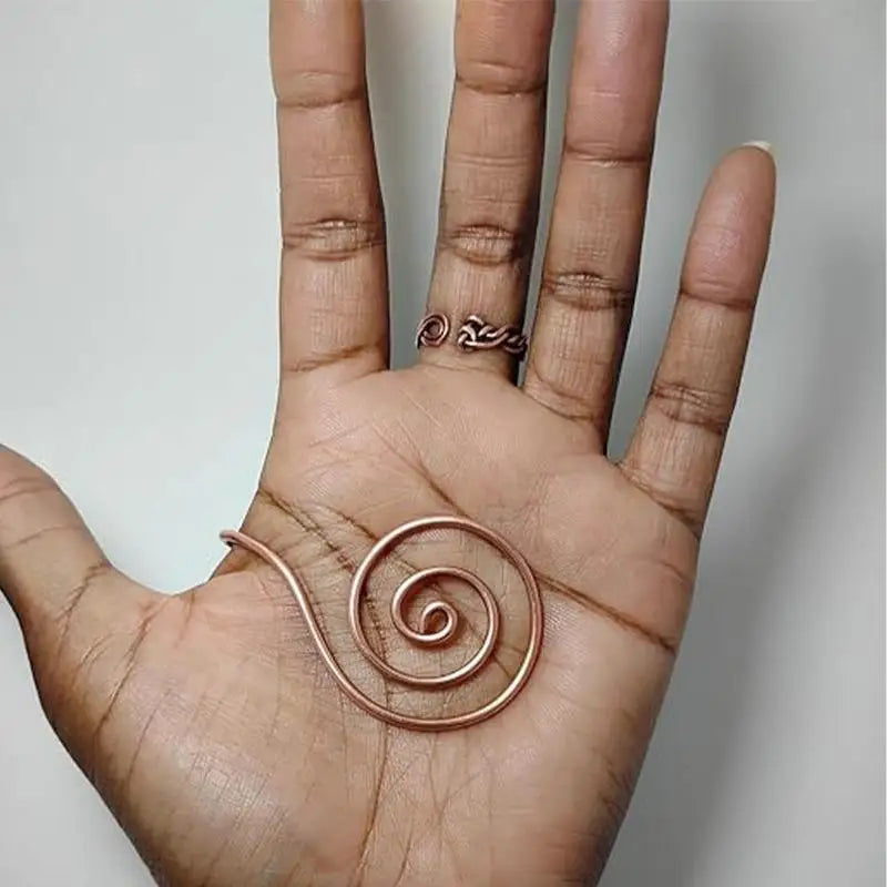 Adjustable Copper Spiral Palm Ring | Handmade Reiki Cuff Copper Spiral Ring QXL
