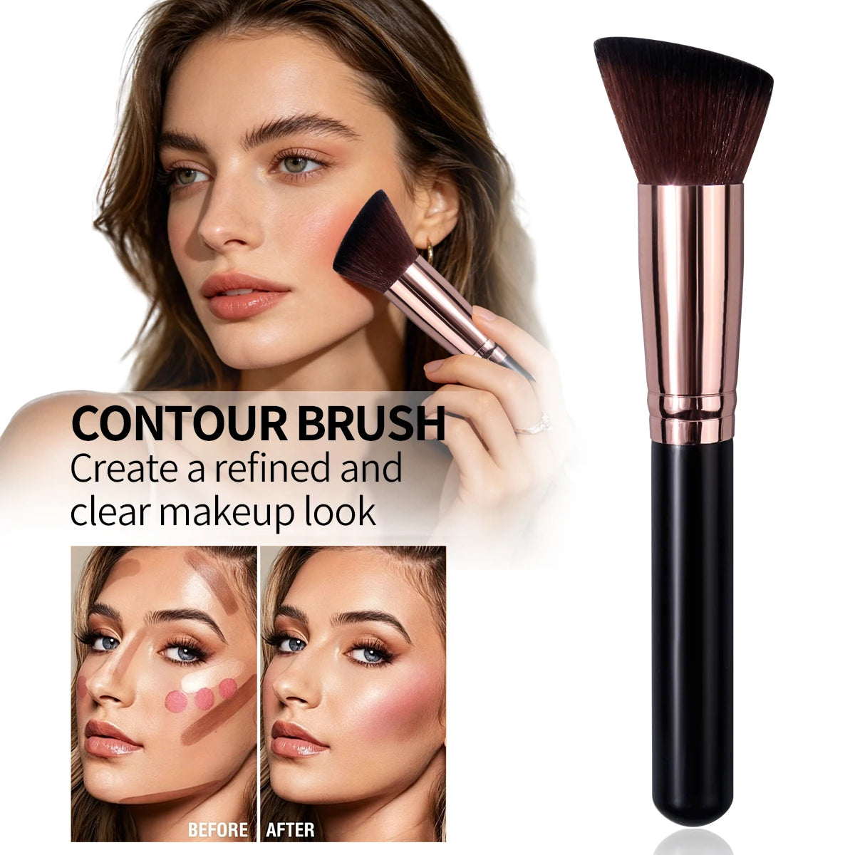 KOSSHOW Angled Contour Brush – Wood Handle & Nylon Bristles Contour Makeup Brush QXL black