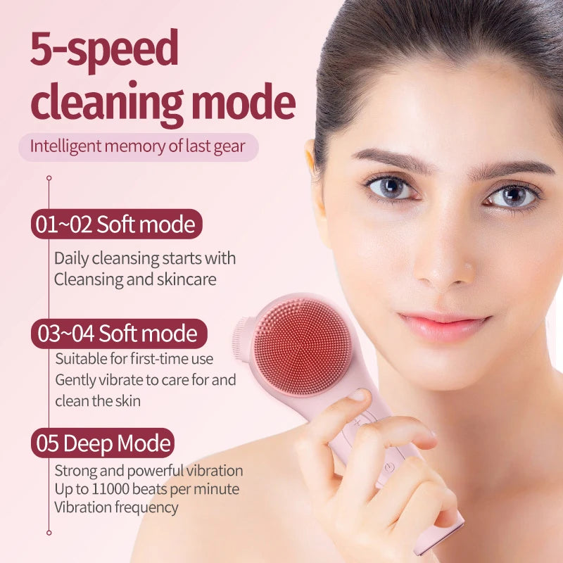 MOZHOU Electric Silicone Face Brush | Hot Compress & Vibration Facial Cleansing Brush QXL