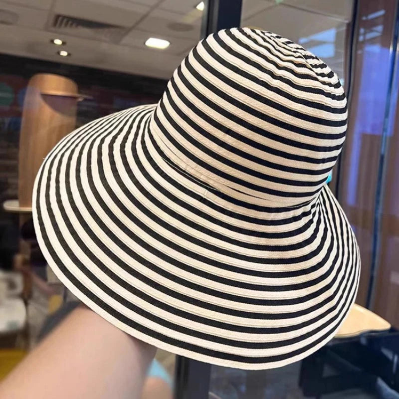 Wide Brim Foldable Striped Fisherman Sun Hat – UV Protection Sun Hat QXL A2