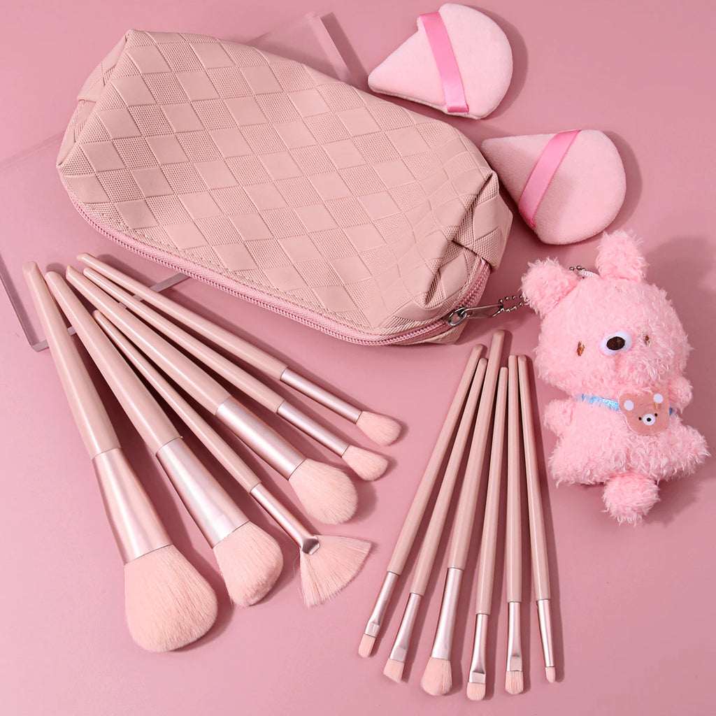 16-Pc Pink Makeup Brush Set | Diamond Bag & Bunny Keychain Makeup Brush Set QXL