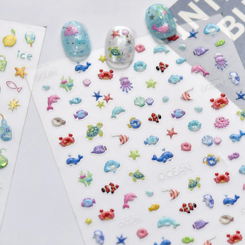 5D Ocean Nail Stickers – Dolphin, Turtle & Sea Life Decals Nail Art Stickers QXL