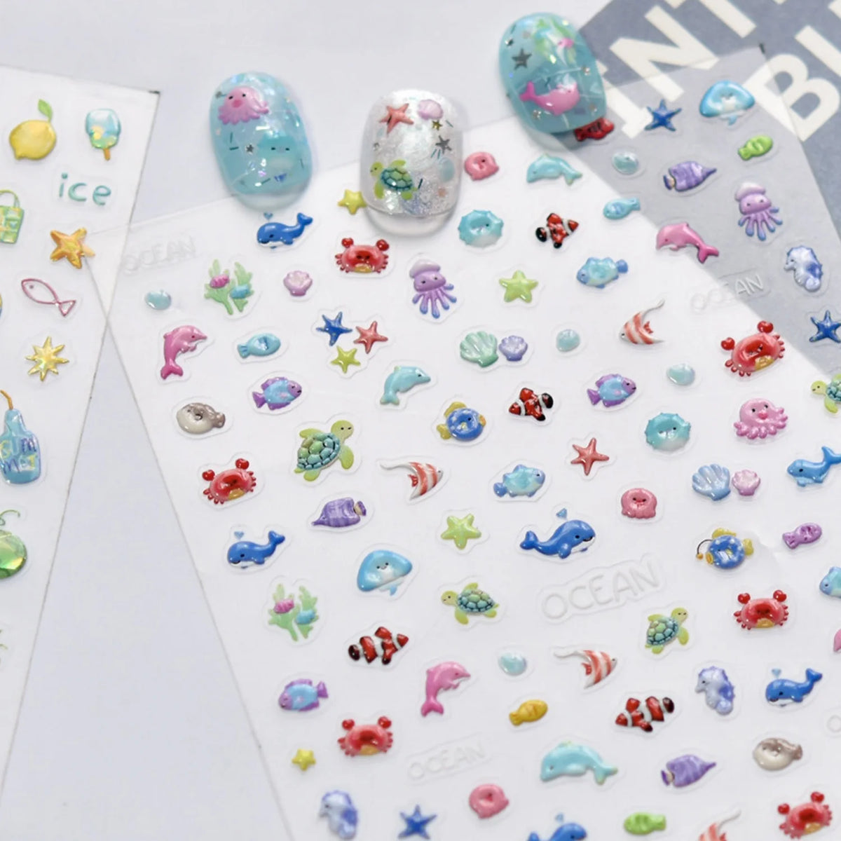5D Ocean Nail Stickers – Dolphin, Turtle & Sea Life Decals Nail Art Stickers QXL